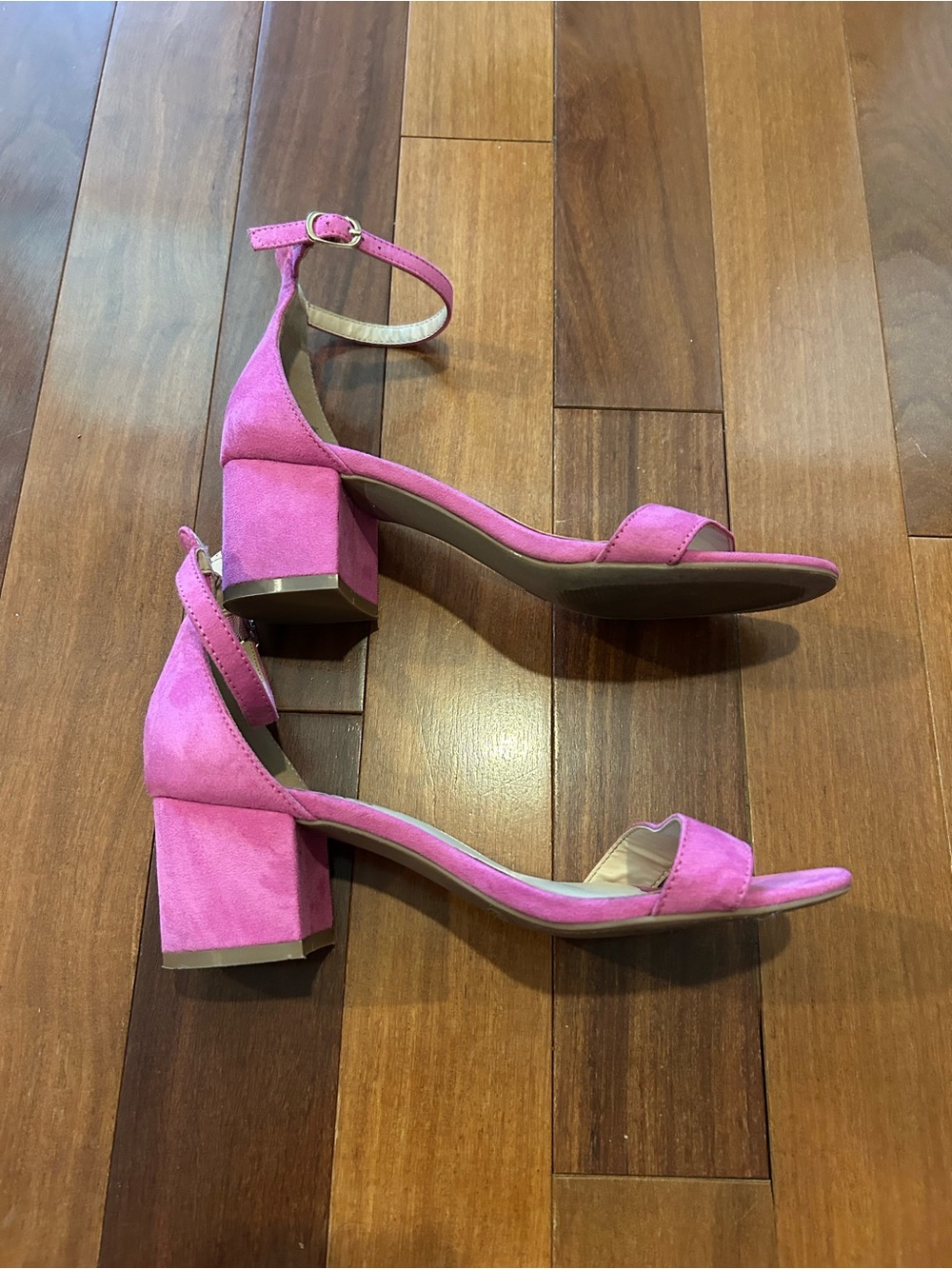 Lulus hot pink suede ankle-strap block heels size 6.5 - Picture 3 of 6